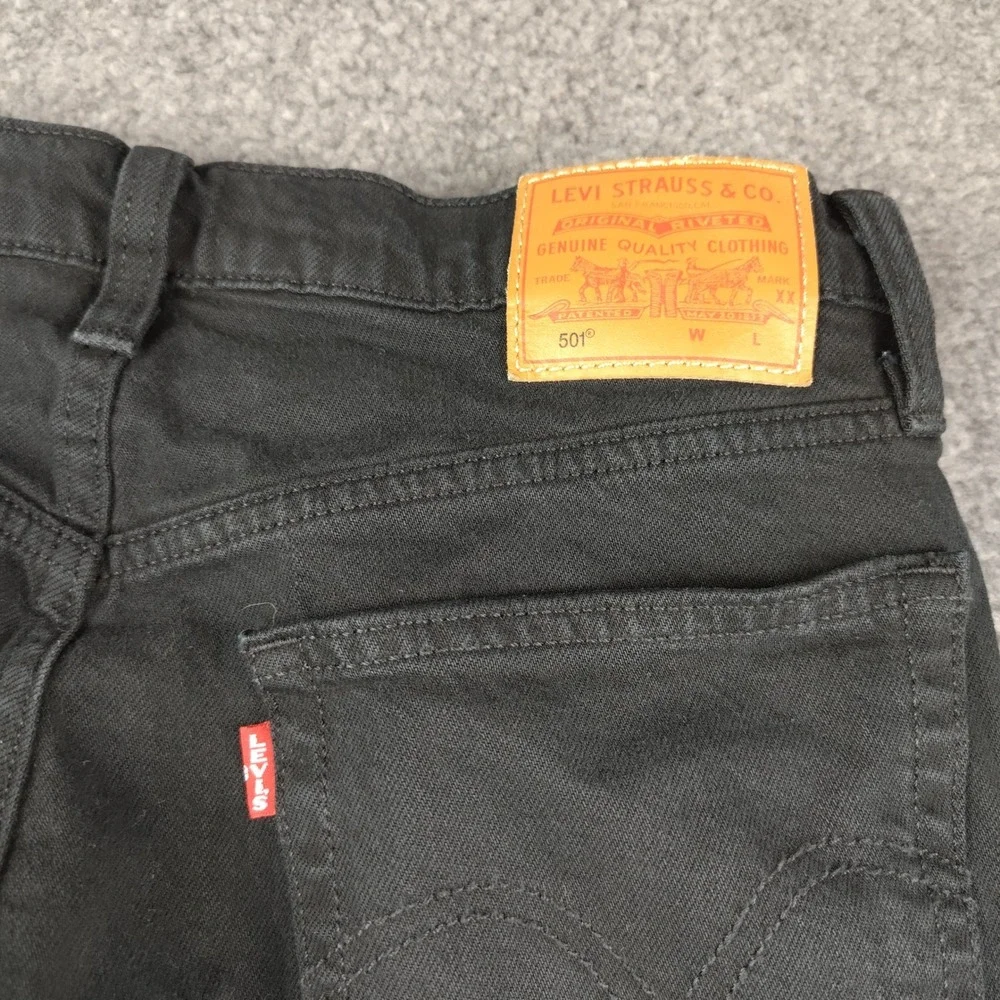 Levis Premium 501 Jeans Big E Black Straight Button Fly 28x30 Mens Stretch Rodeo